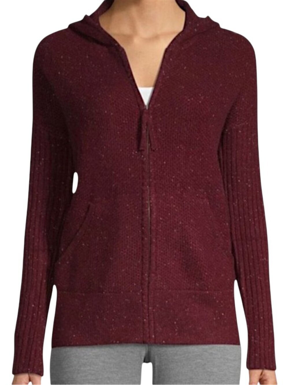 UGG Elyse 100% Cashmere Burgundy Marled Zip Front Hoodie Cardigan Sweater NWT M